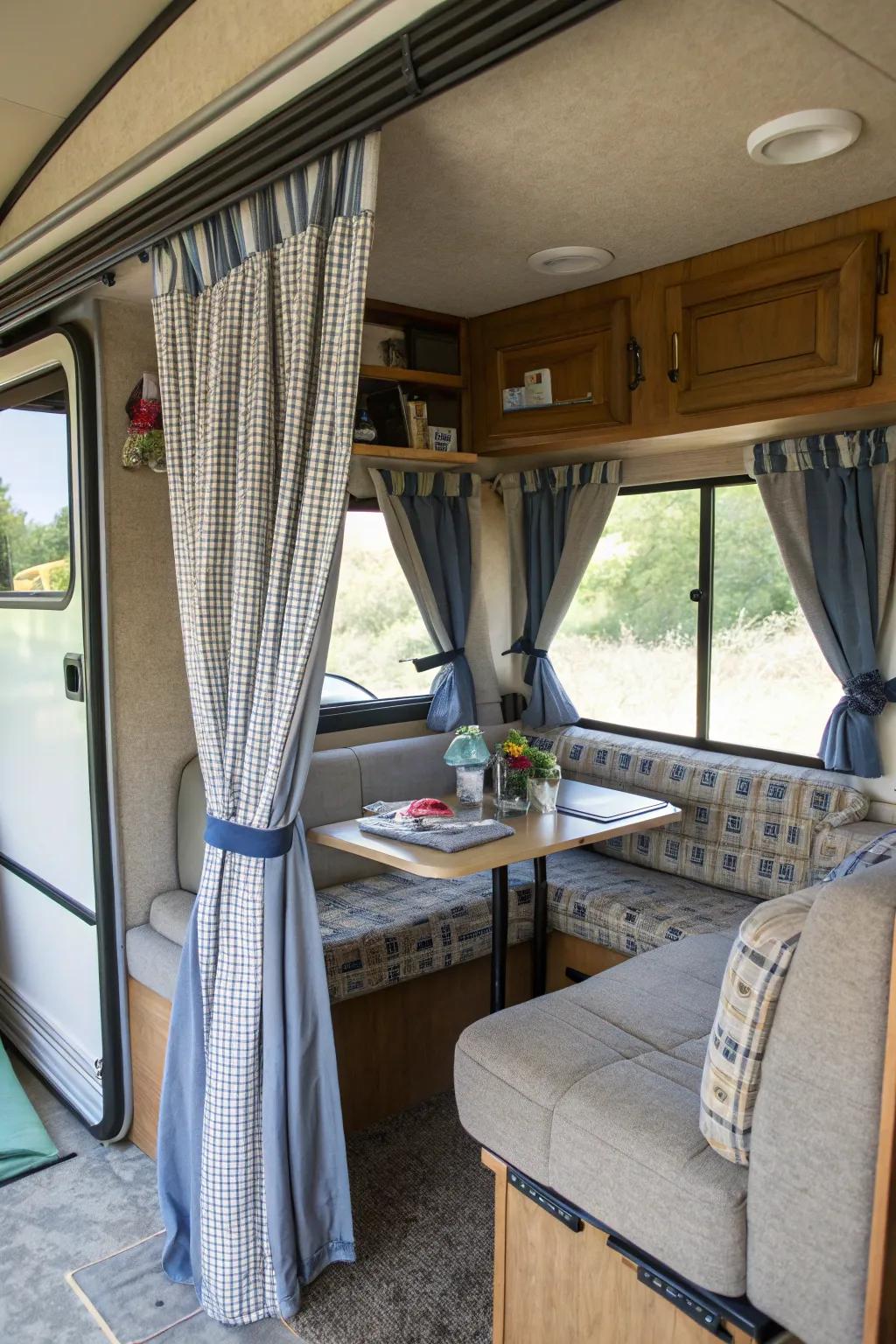 Versatile hook-and-loop strip curtains for flexible decor.