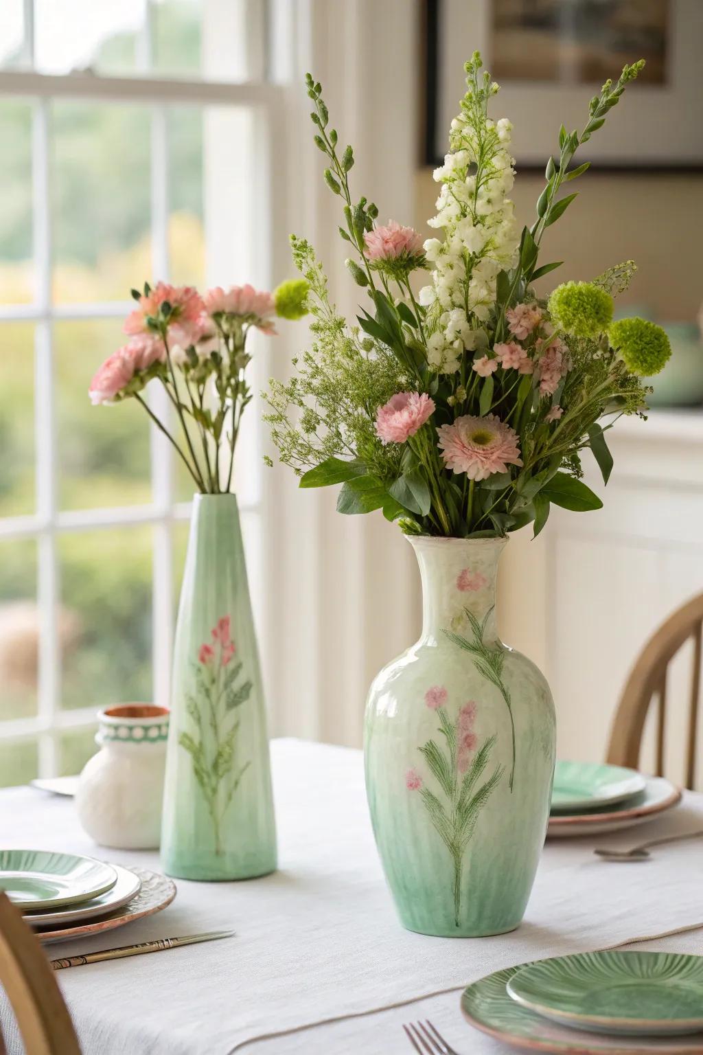 The whimsical watercolor vases and sage green accents will add an artistic touch.