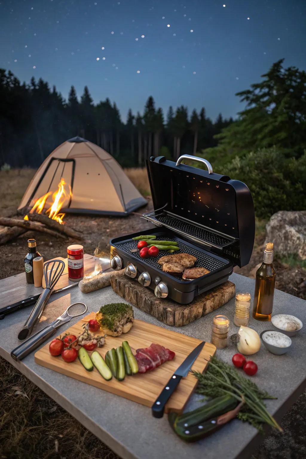 A portable cooking station keeps your meals organized and delicious.