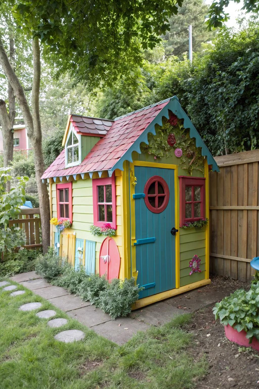 A garden shed planned as a playful fun zone for youngsters.
