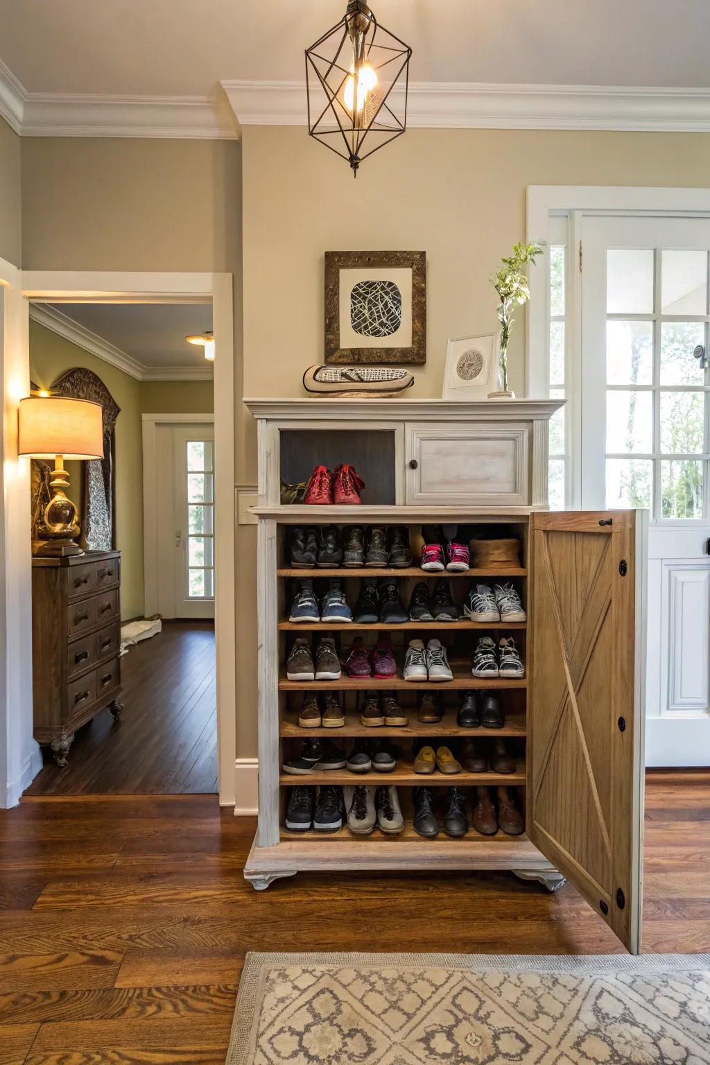Breathe new life into old furniture by turning it into a shoe storage unit.