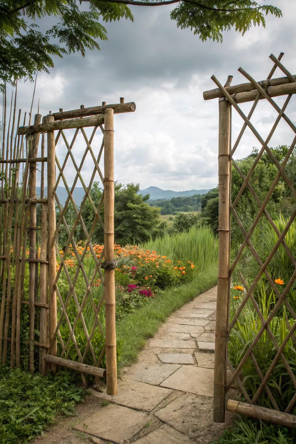 A bamboo entrance, championing sustainability.