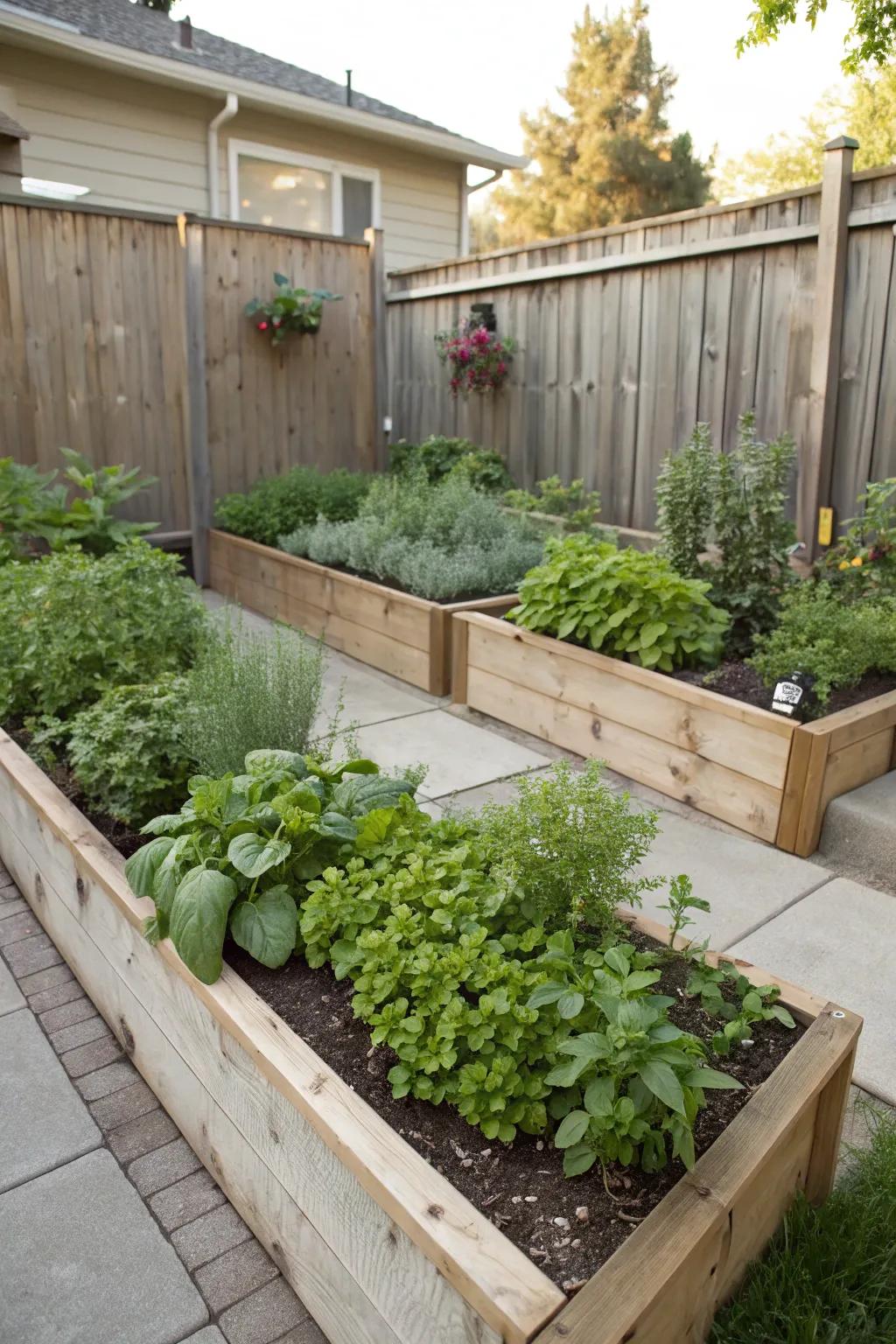 An herb garden adds fragrance and usefulness.