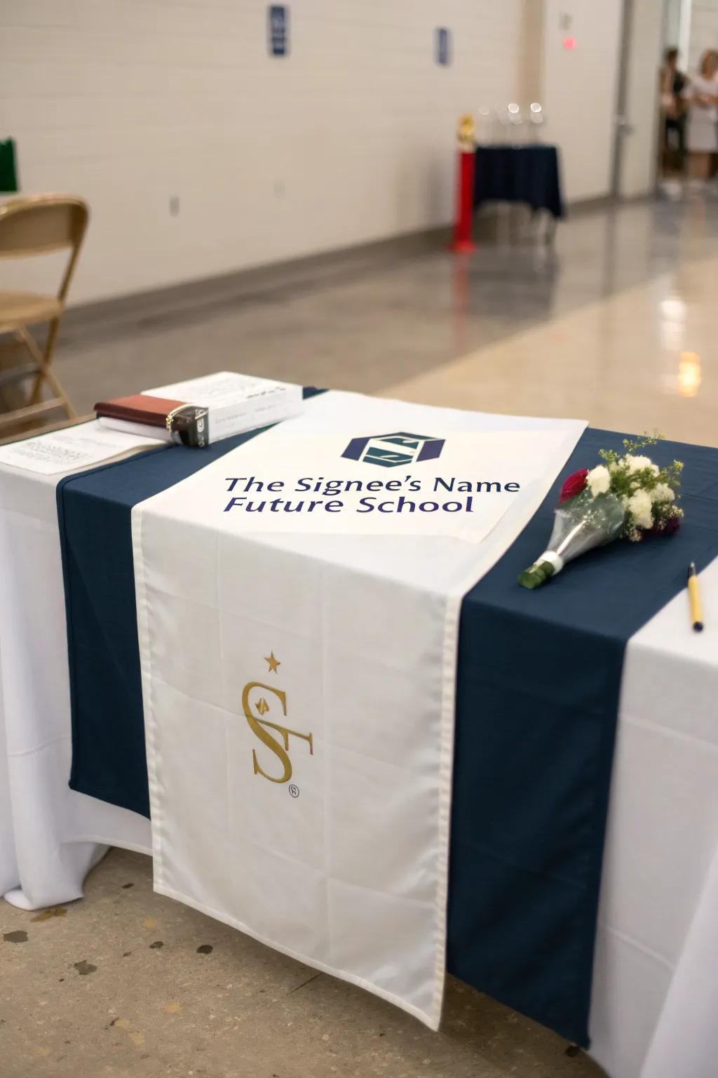 A personalized table cover makes the arrangement uniquely special.