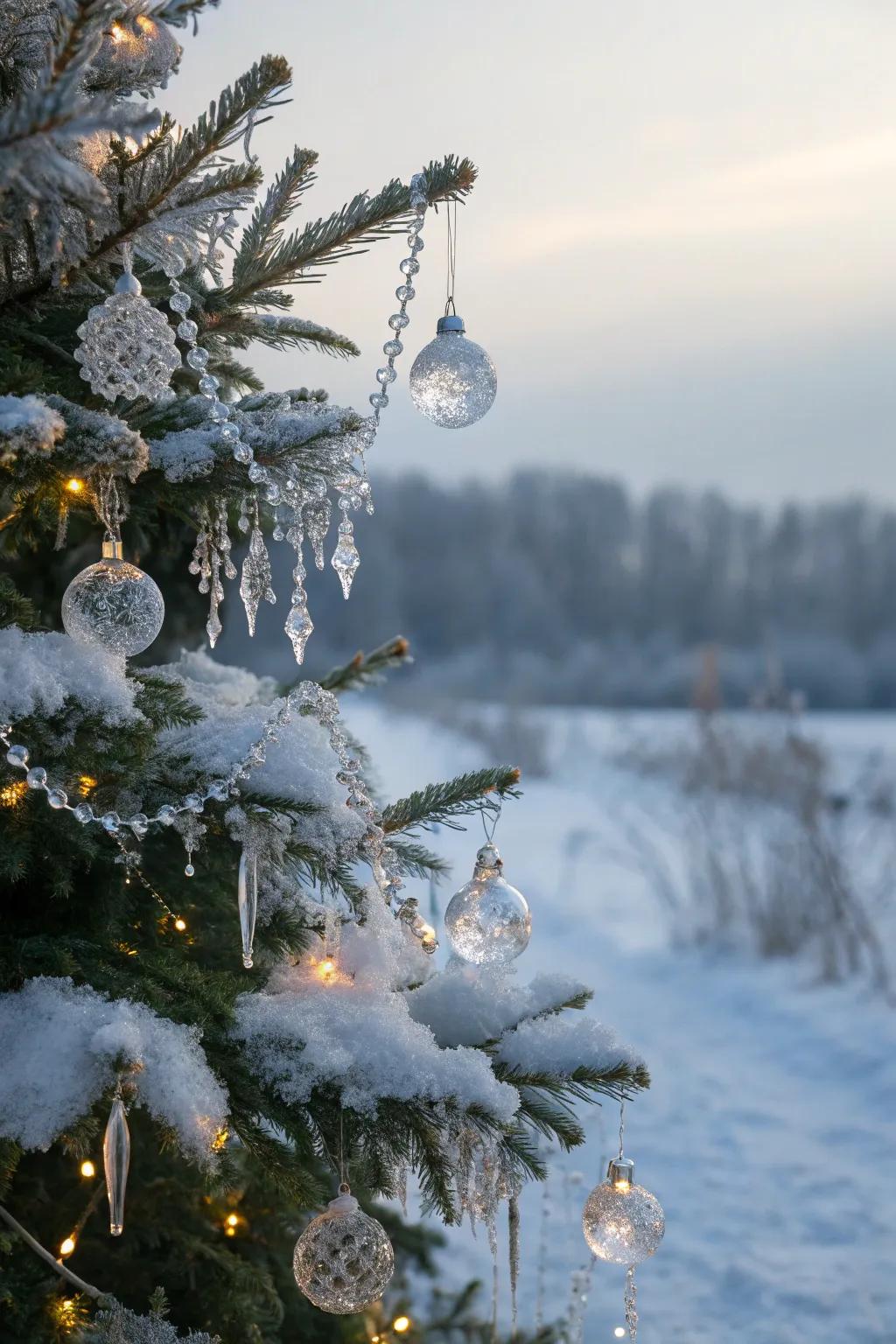 Crystal-like ornaments fashion a magical icy wonderland on your Christmas tree.