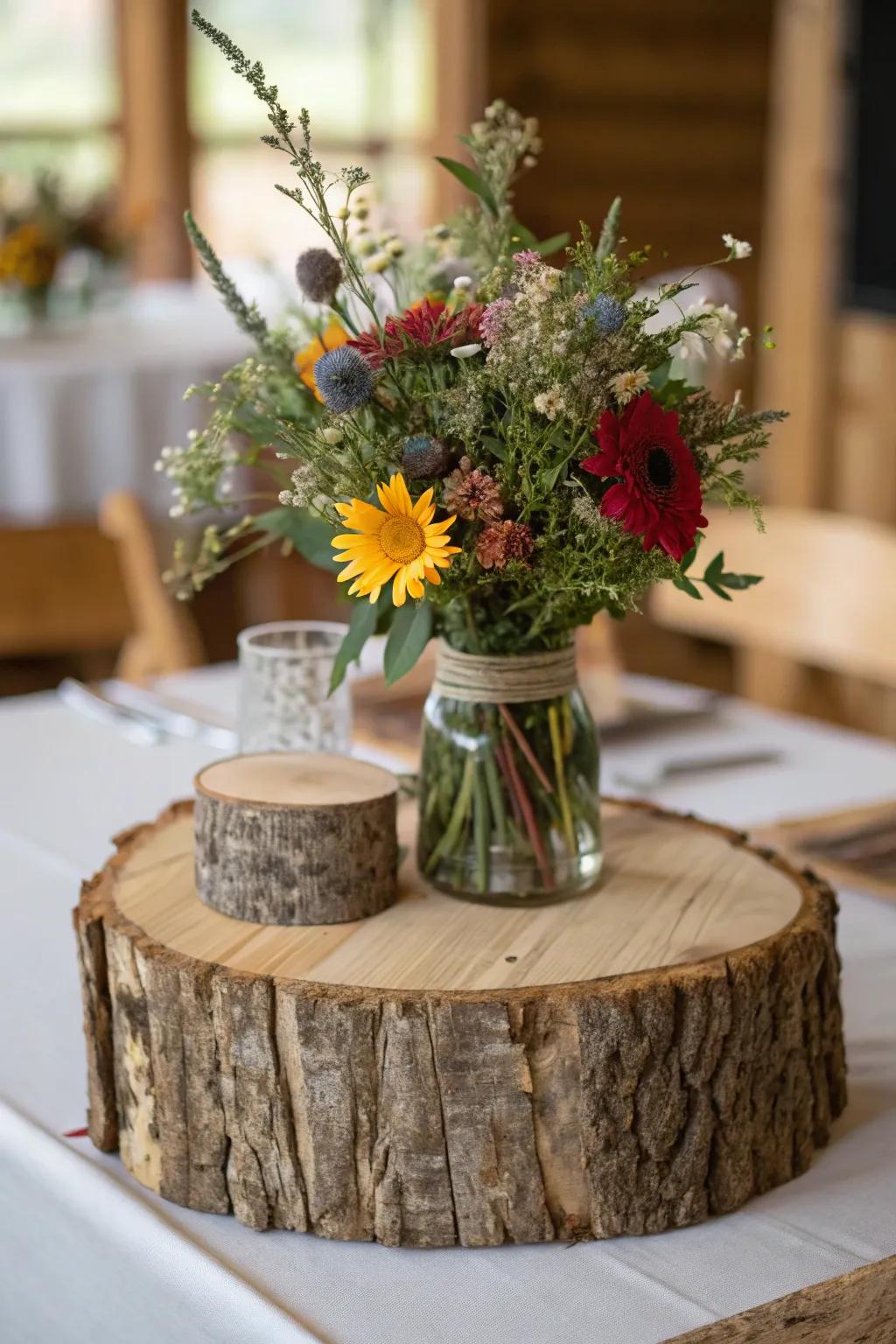 Rustic wood that brings the outdoor feel to the table.
