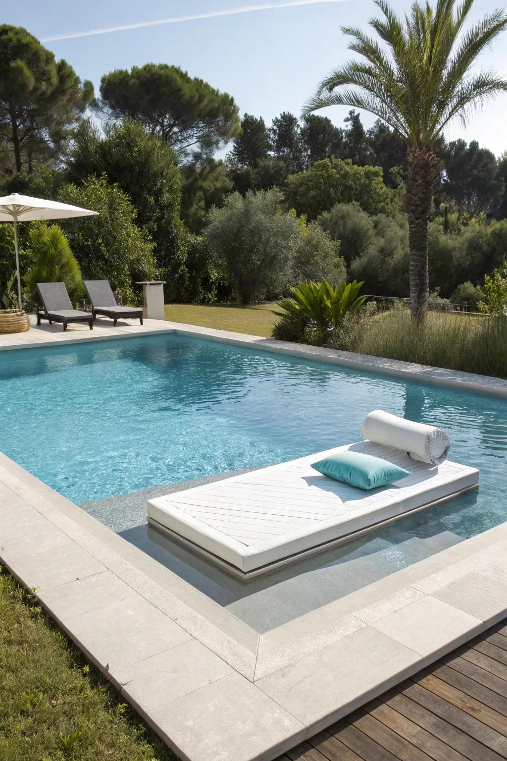 A floating deck delivers a distinctive and modern lounging option.