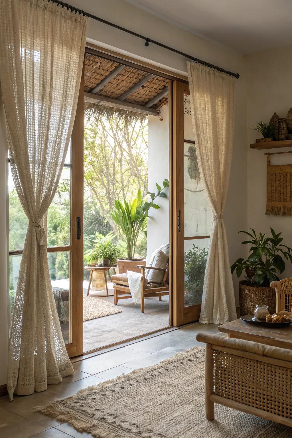 With curtains made of natural woven texture, you may add warmth.