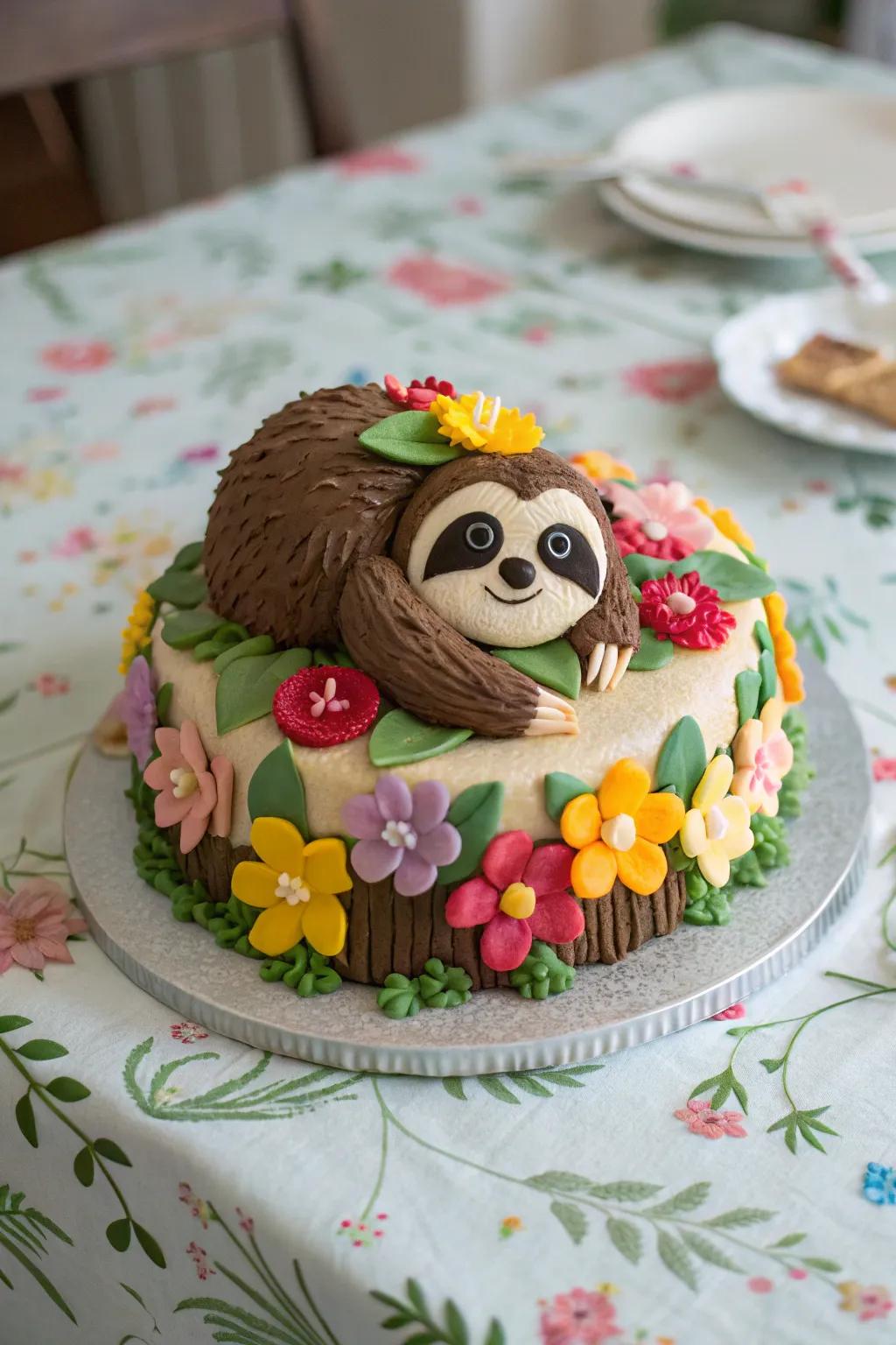 Consumable blossoms metamorphose this slumbering creature cake into a bloom of splendor.