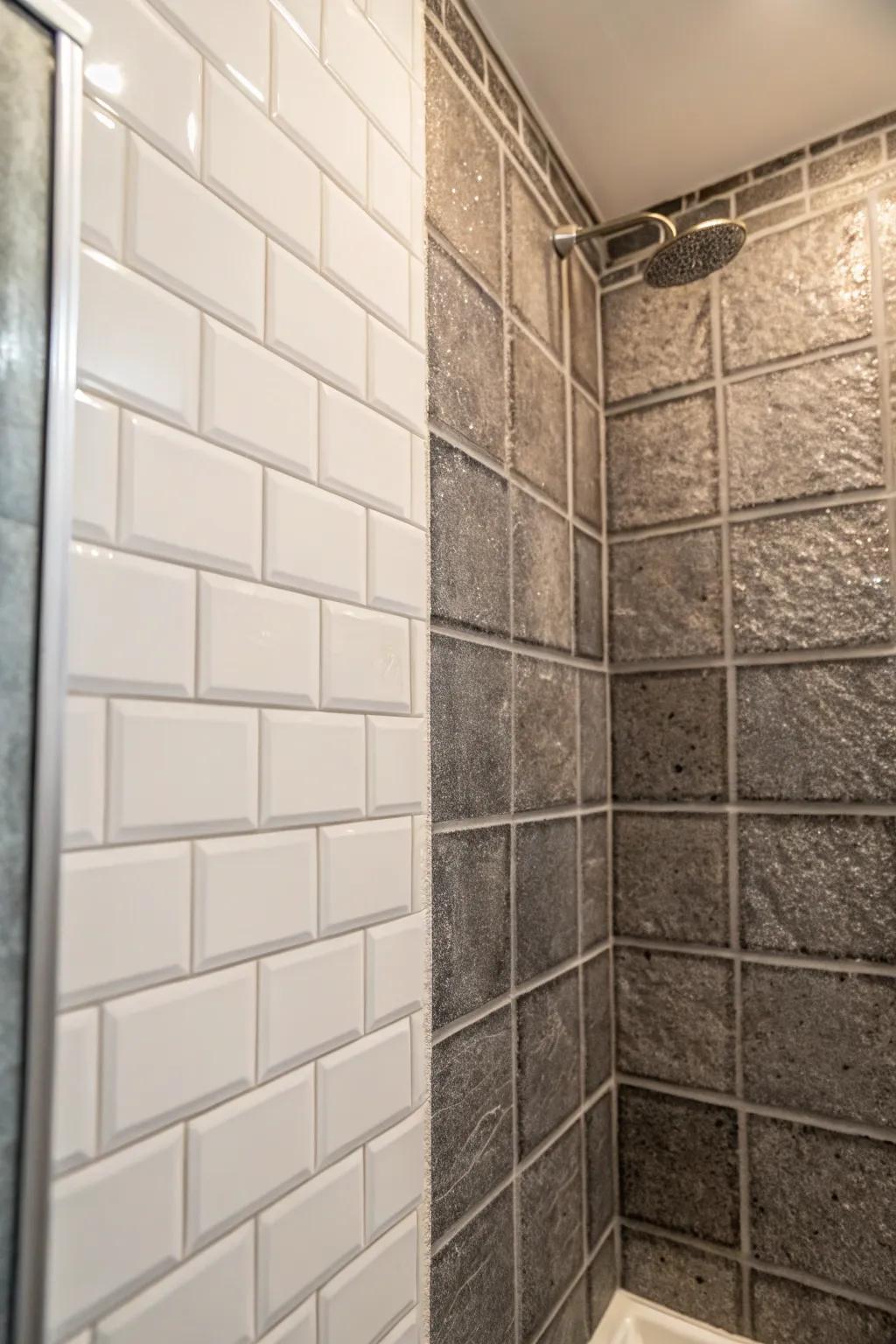 Contrasting textures evoke visual excitement in compact showers.