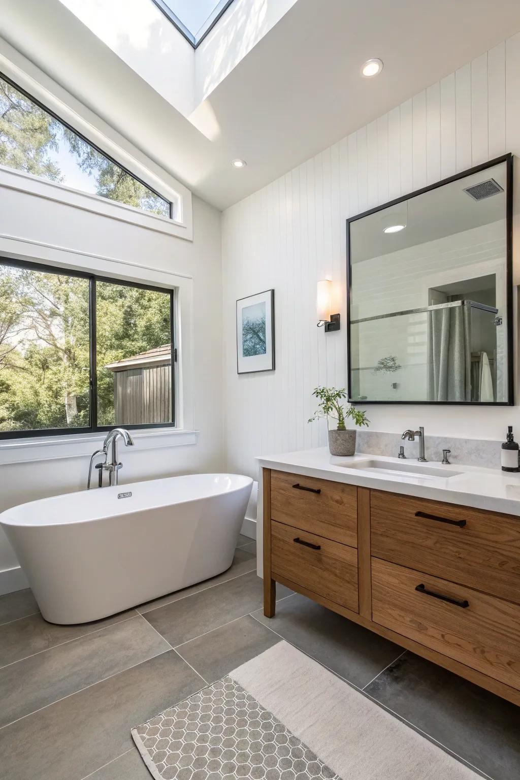 Floating vanities add a modern touch and free up space.