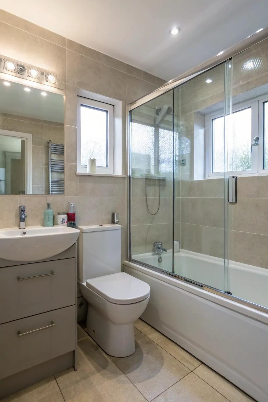Glass partitions separate spaces while preserving openness.