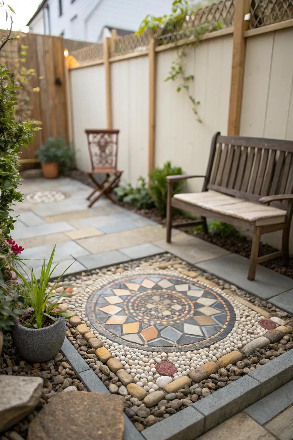Patterned schemes infuse an artistic flair into diminutive patios.