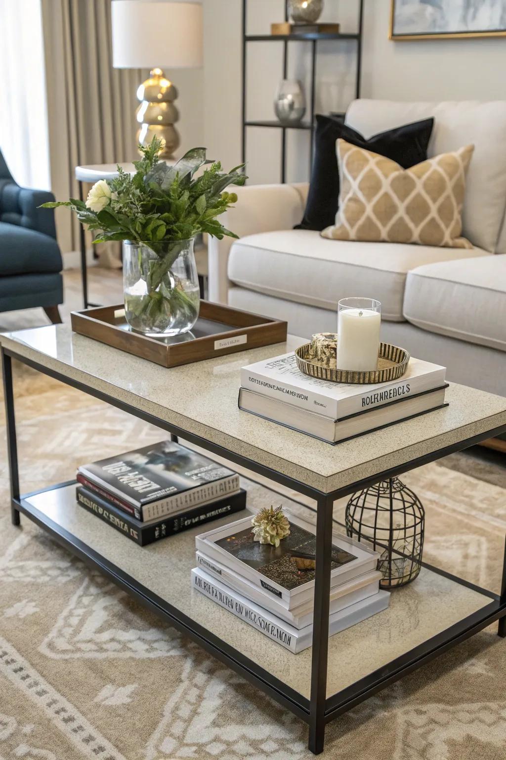 Two-tier tables make the most of storage in limited spaces.