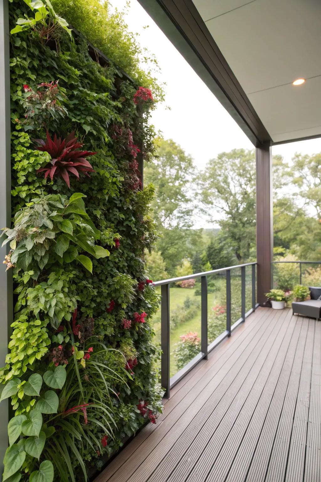 A space-saving vertical garden on a compact deck.