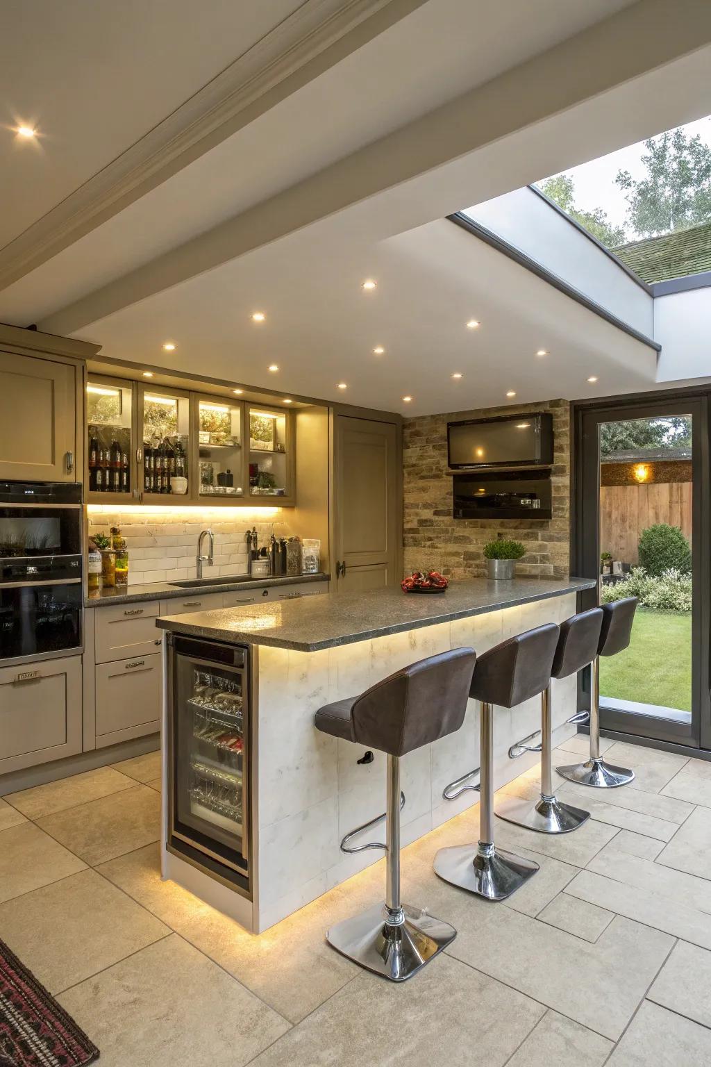A kitchen extension with a convertible refreshment station.