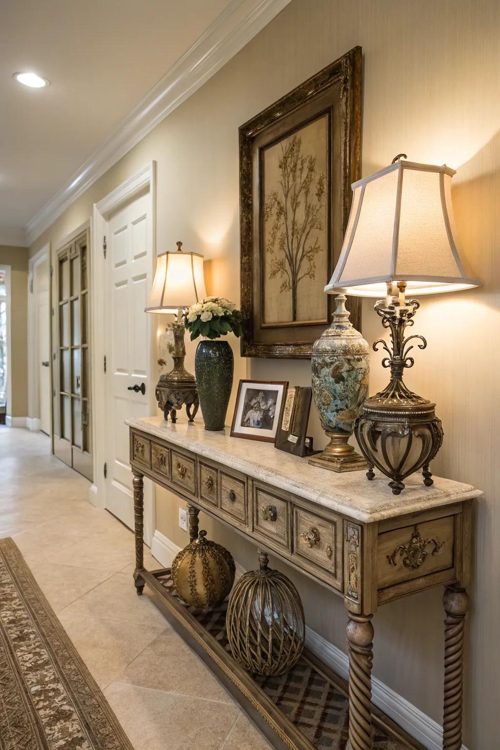 Antique pieces inject charm and a sense of history into your hallway decor.