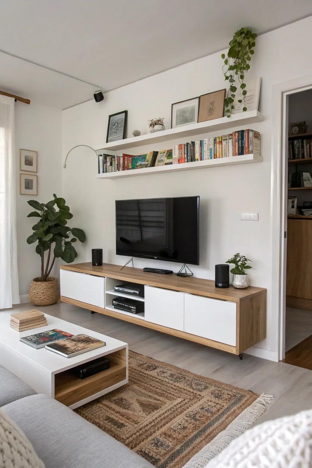 Floating consoles offer a space-saving solution with a contemporary twist.