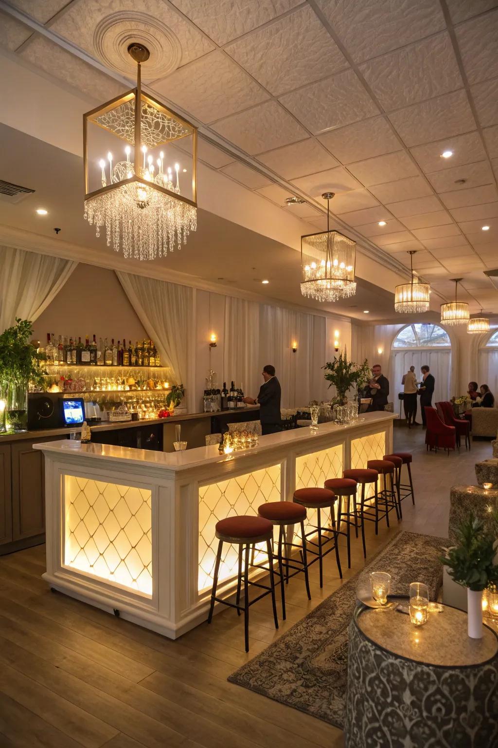 A refreshment zone promotes social interactions and keeps the party lively.