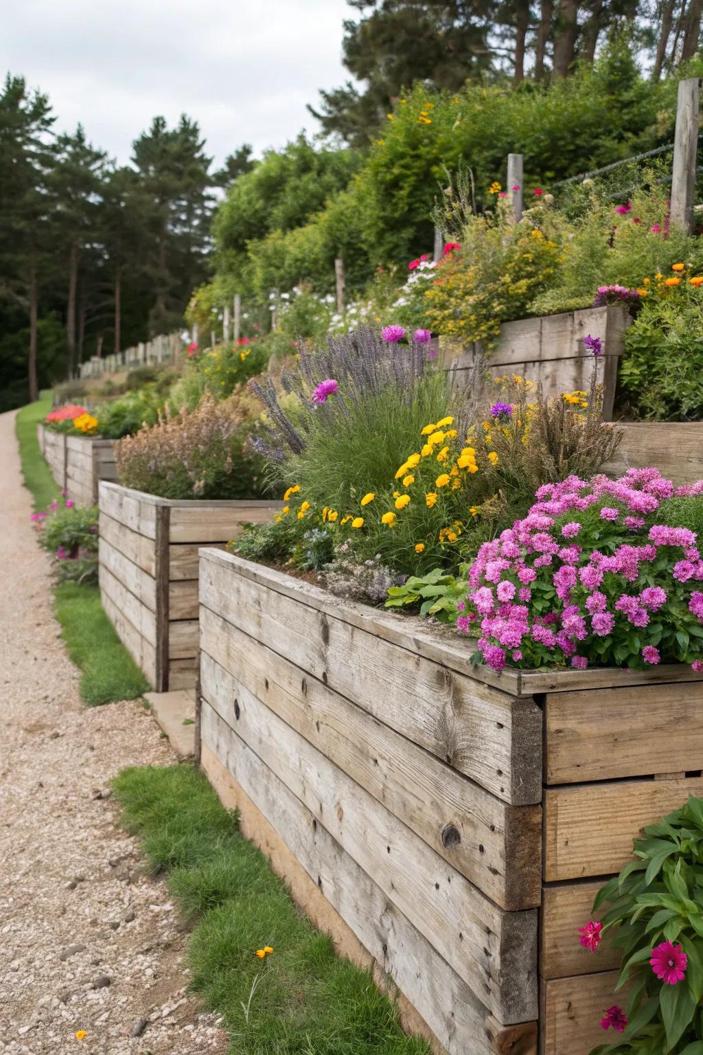 Timber retaining structures append cosiness and rustic allure.