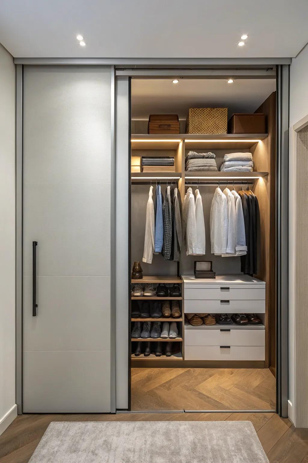 Bypass doors conserve space and inject modern style.