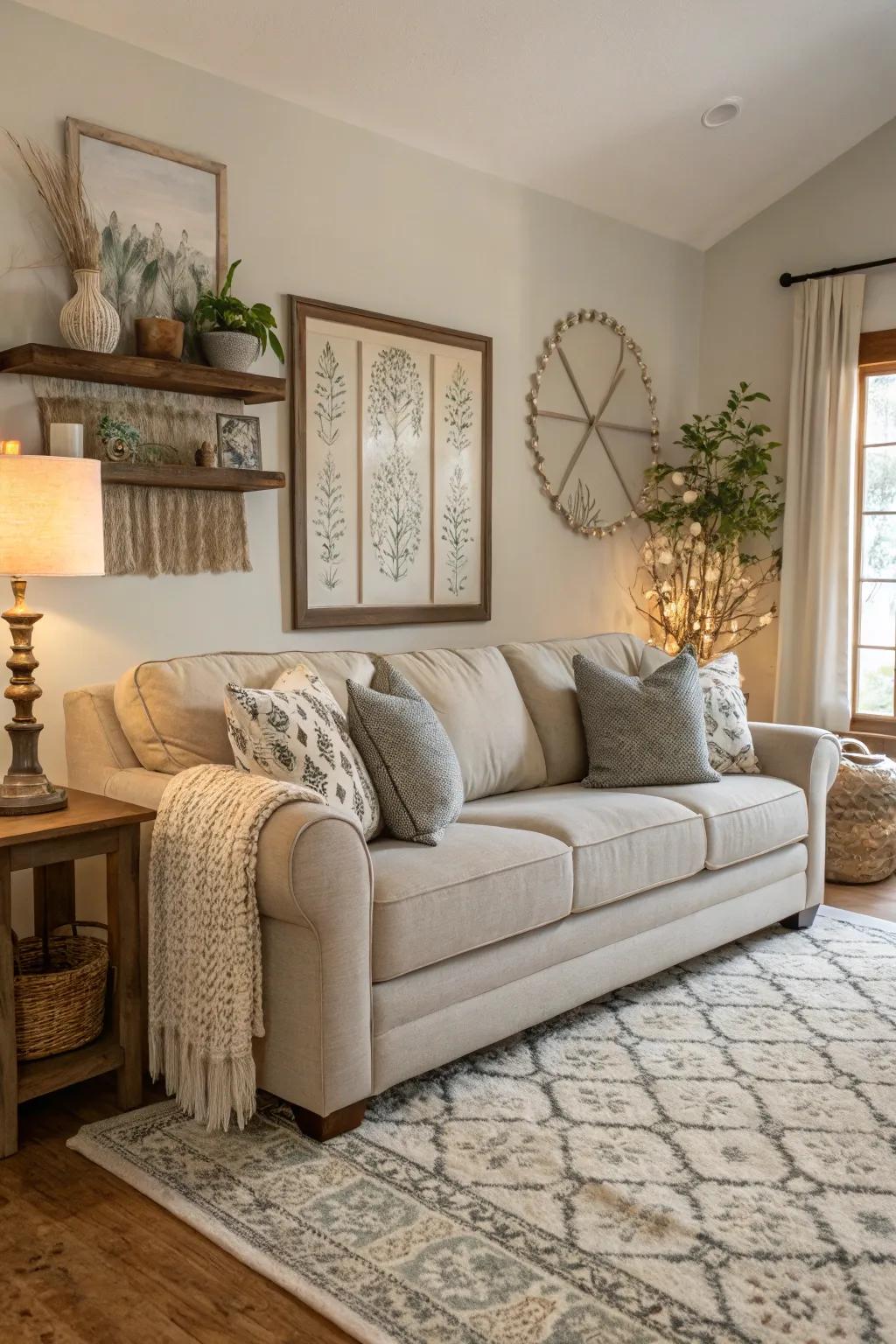 Sofas in understated shades provide a tranquil and serene atmosphere.