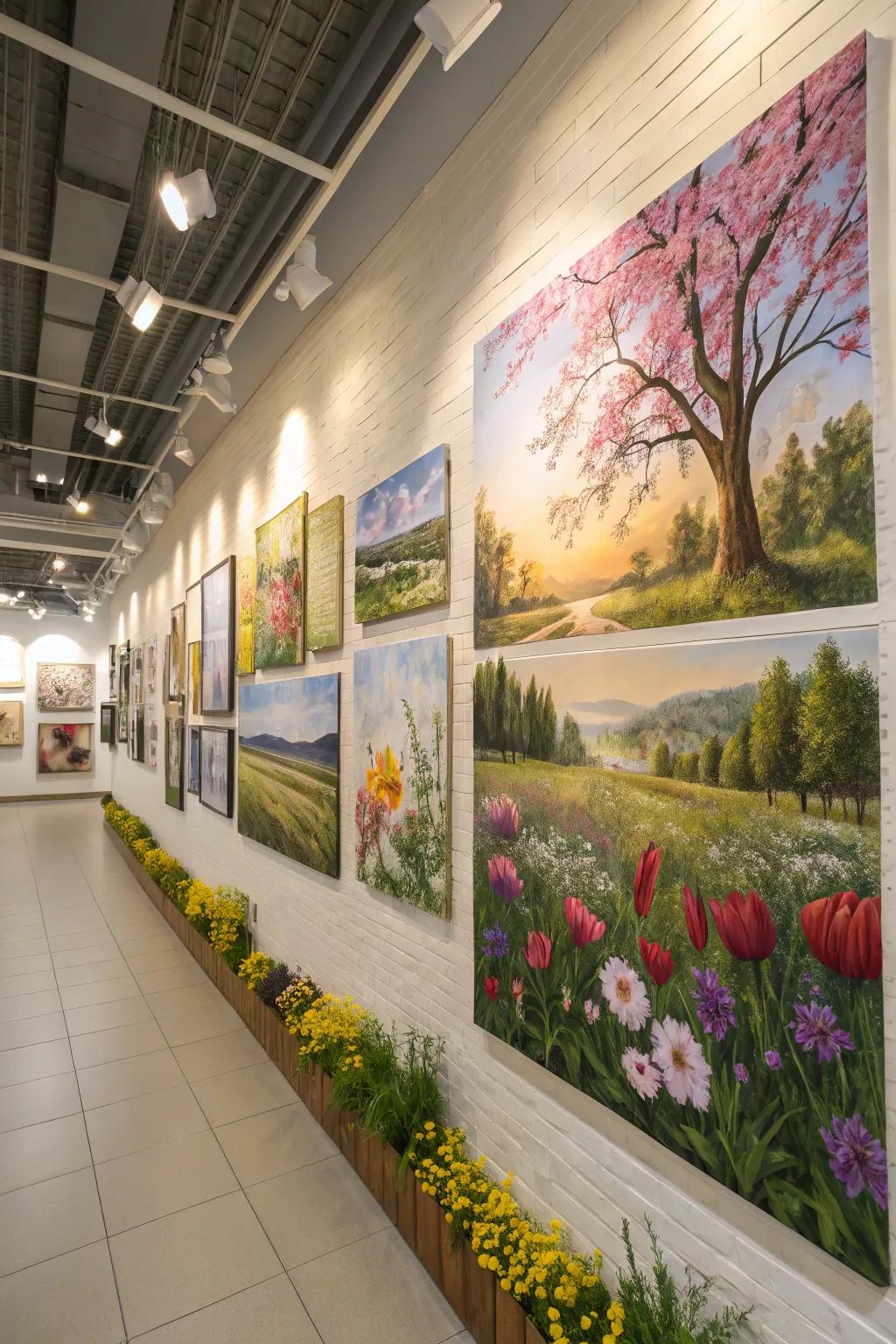 Nature-themed art pieces introduce the outdoors in.