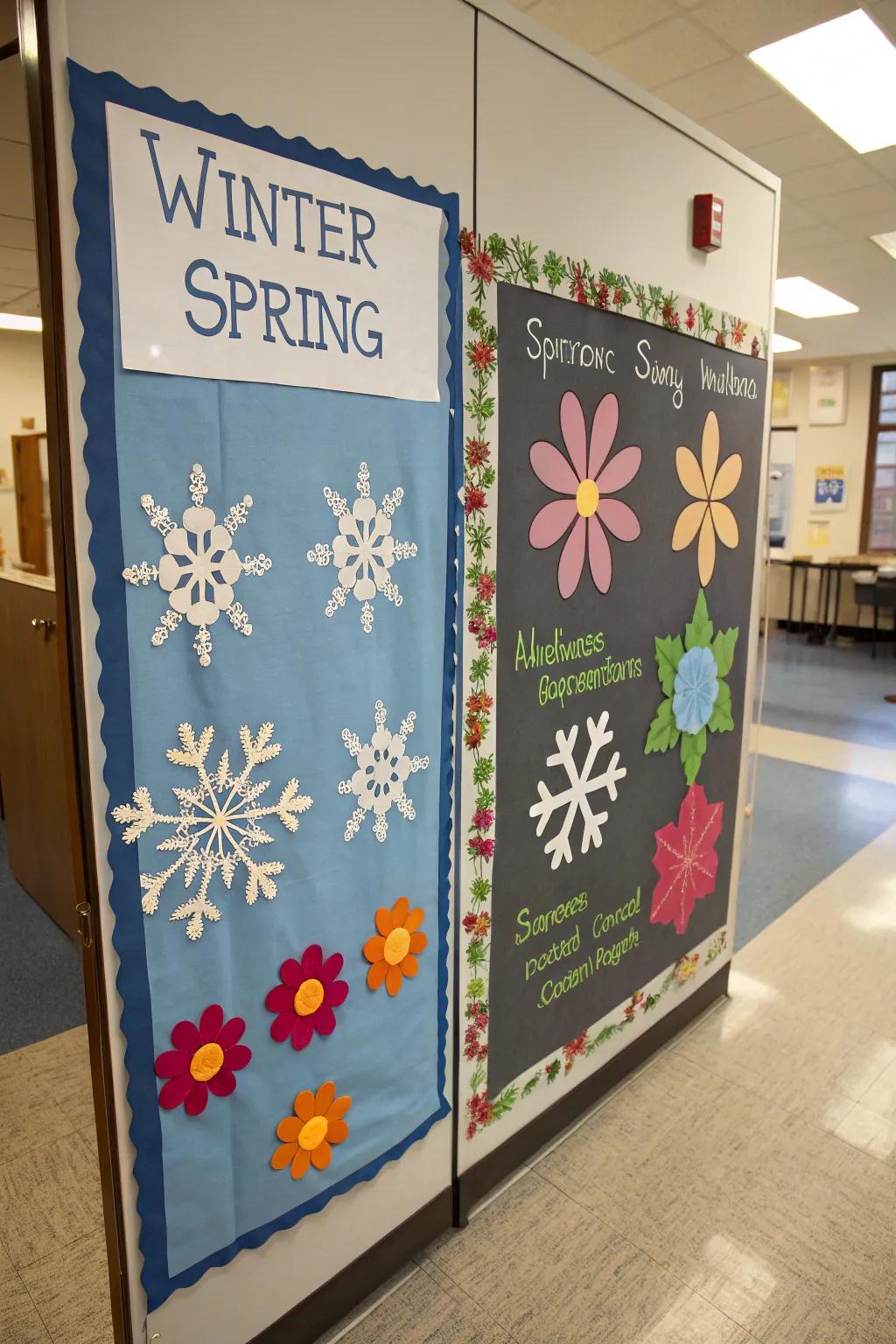 A striking depiction of the seasonal transition on the bulletin board.