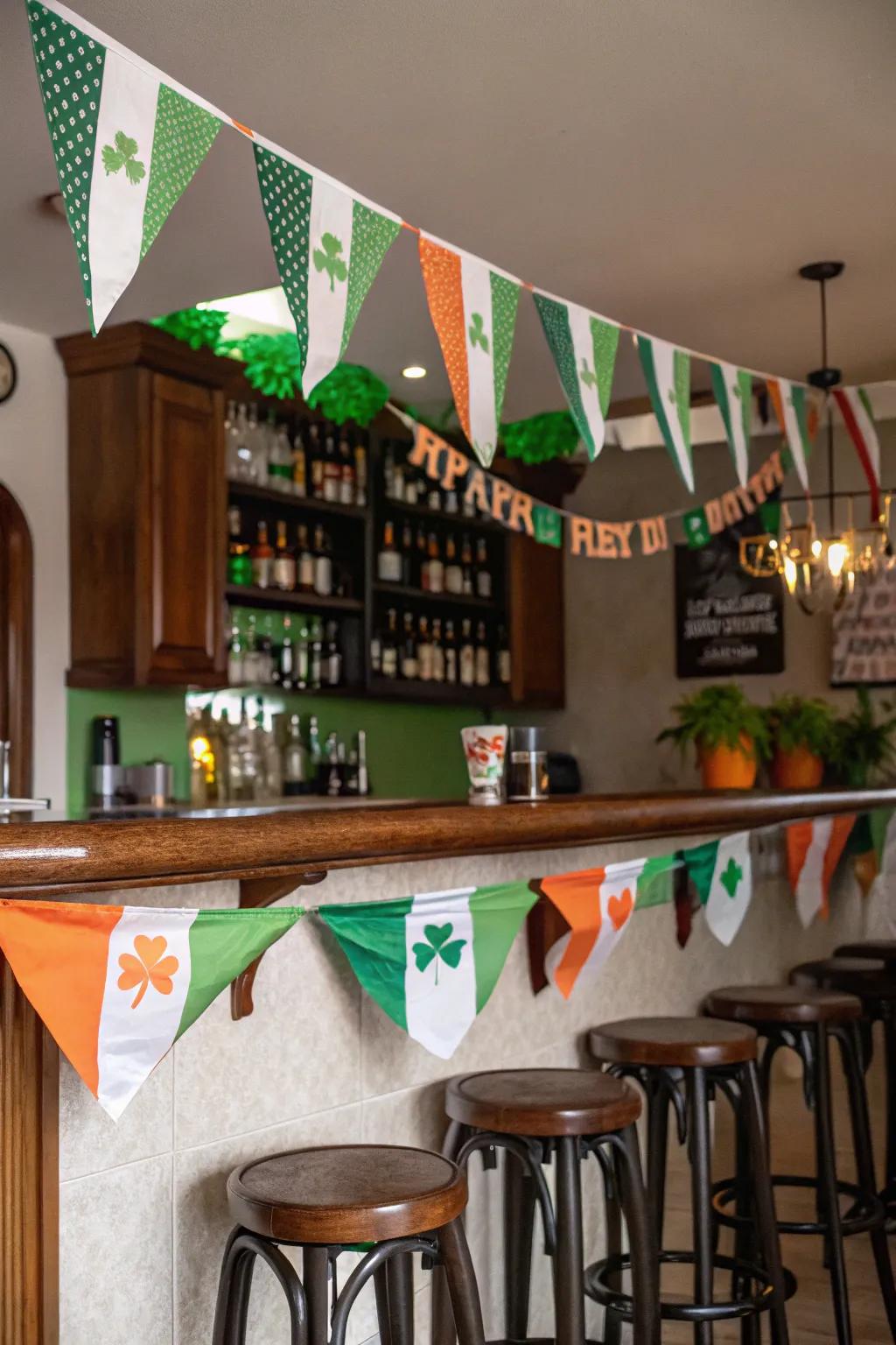 Handcrafted Irish flag bunting imparts a personal and patriotic touch to your aesthetic.