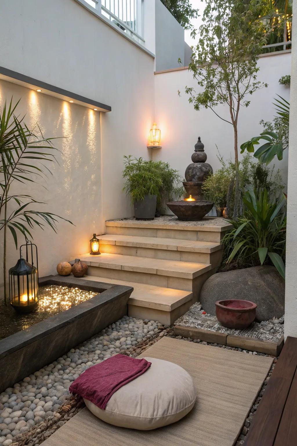 Create a tranquil Zen space on your stair landing for moments of peace.