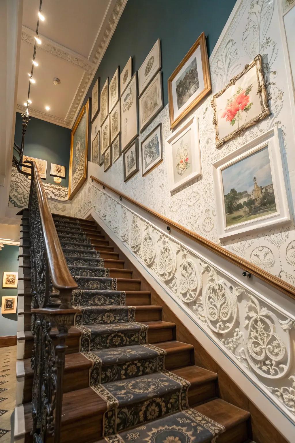A display wall with decor frames adds a creative twist.