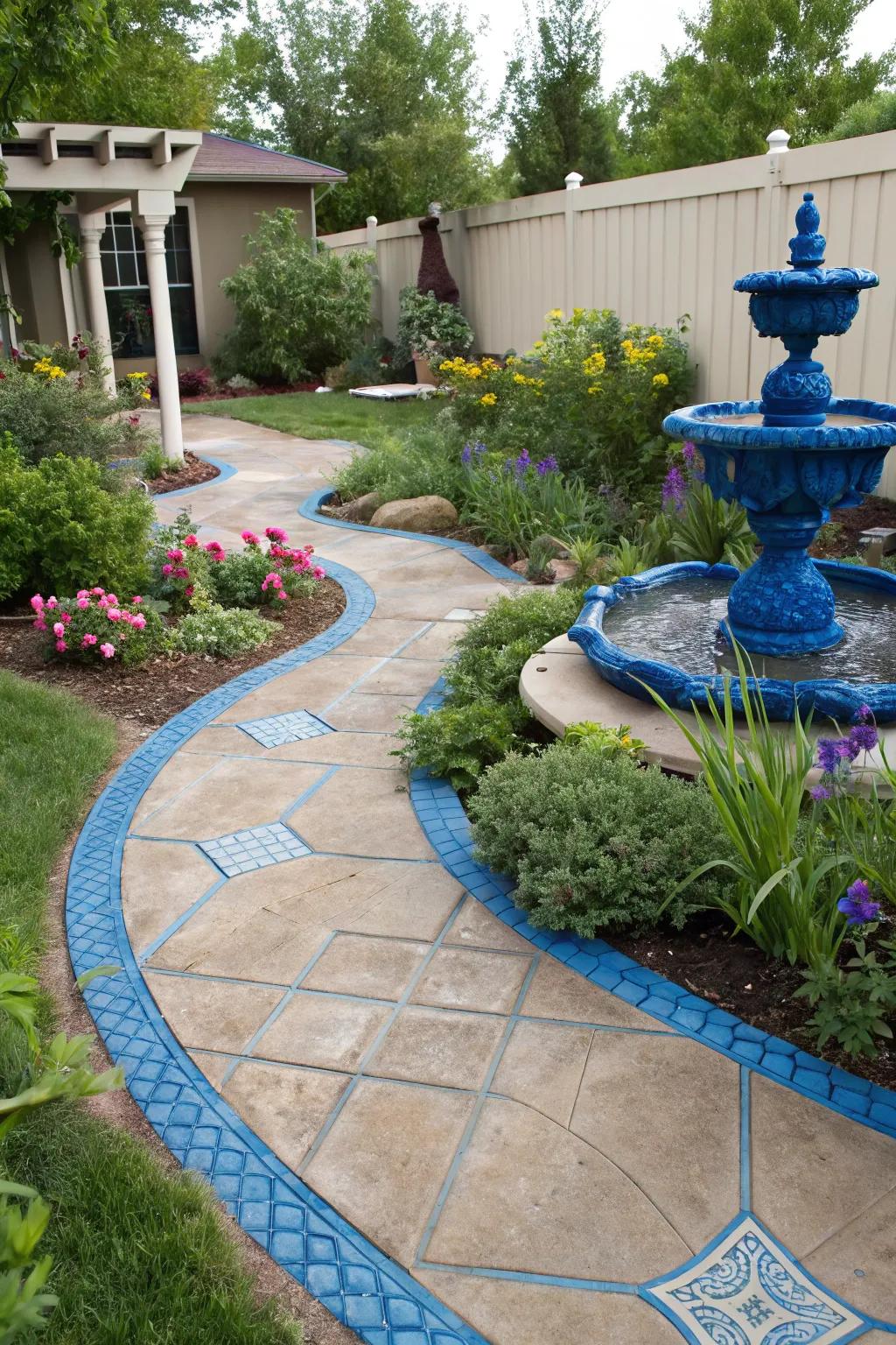 Lively sapphire embellishments bring playful color to this garden.