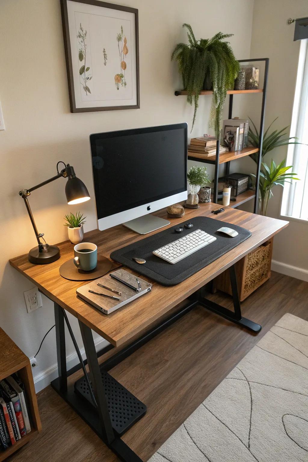 An anti-strain mat enhances comfort for your standing desk experience.