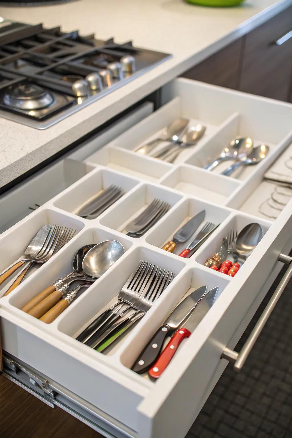 Drawer separators keep items neatly separated.