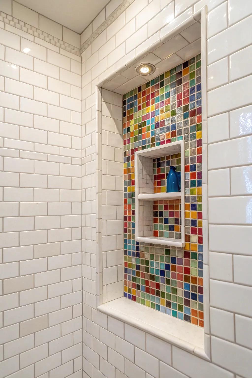 A vibrant niche with mosaic tiles.