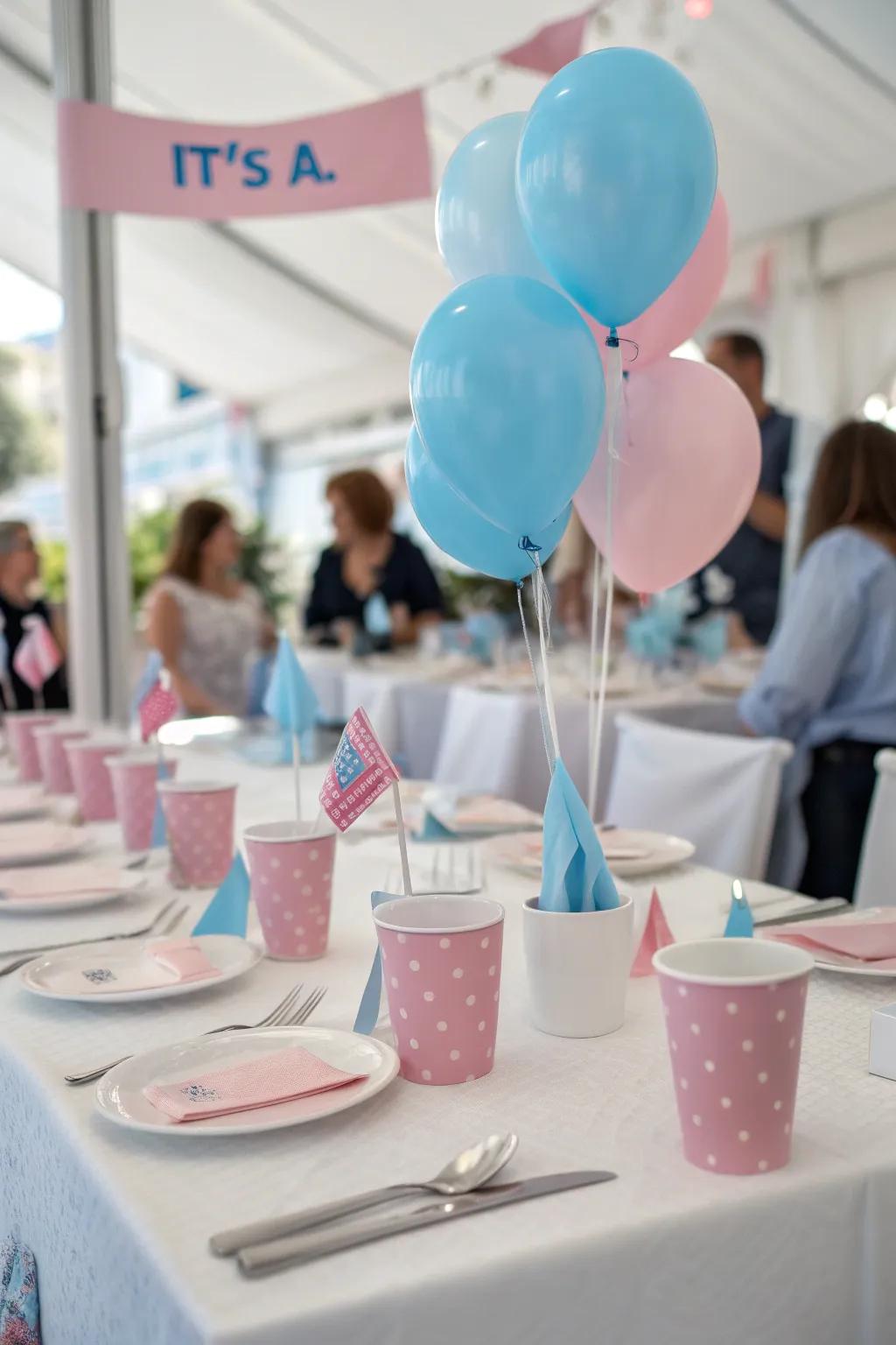 Personalized place settings add a special touch to your gender reveal party.