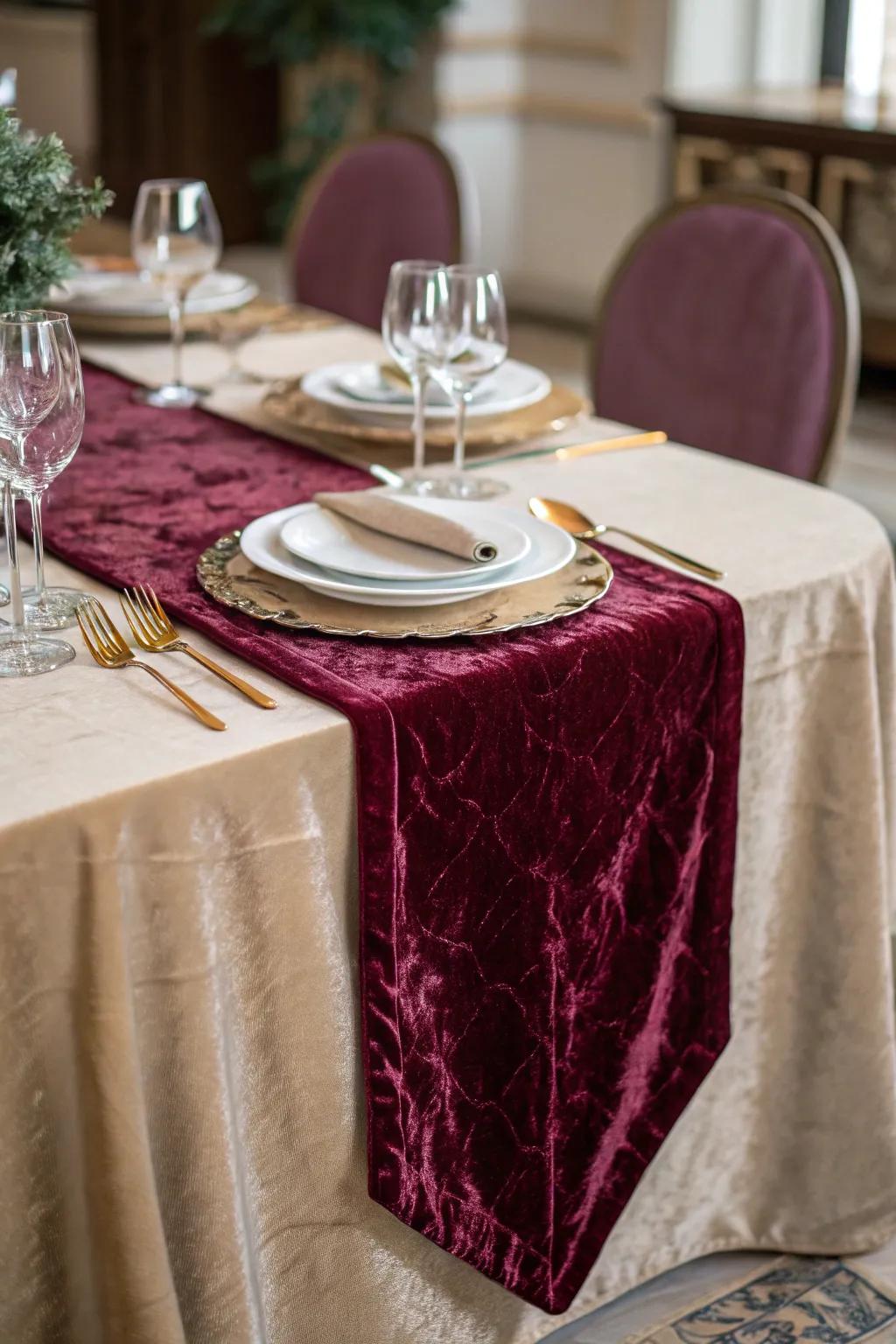 Plush table runner for a touch of luxury and sophistication.