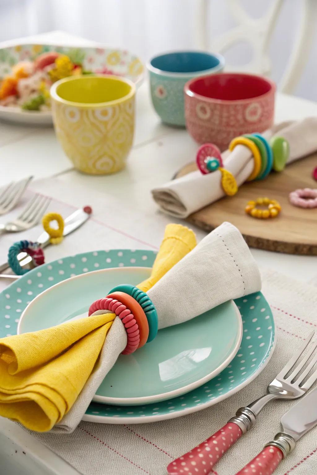 Playful napkin rings creating a fun dining experience.
