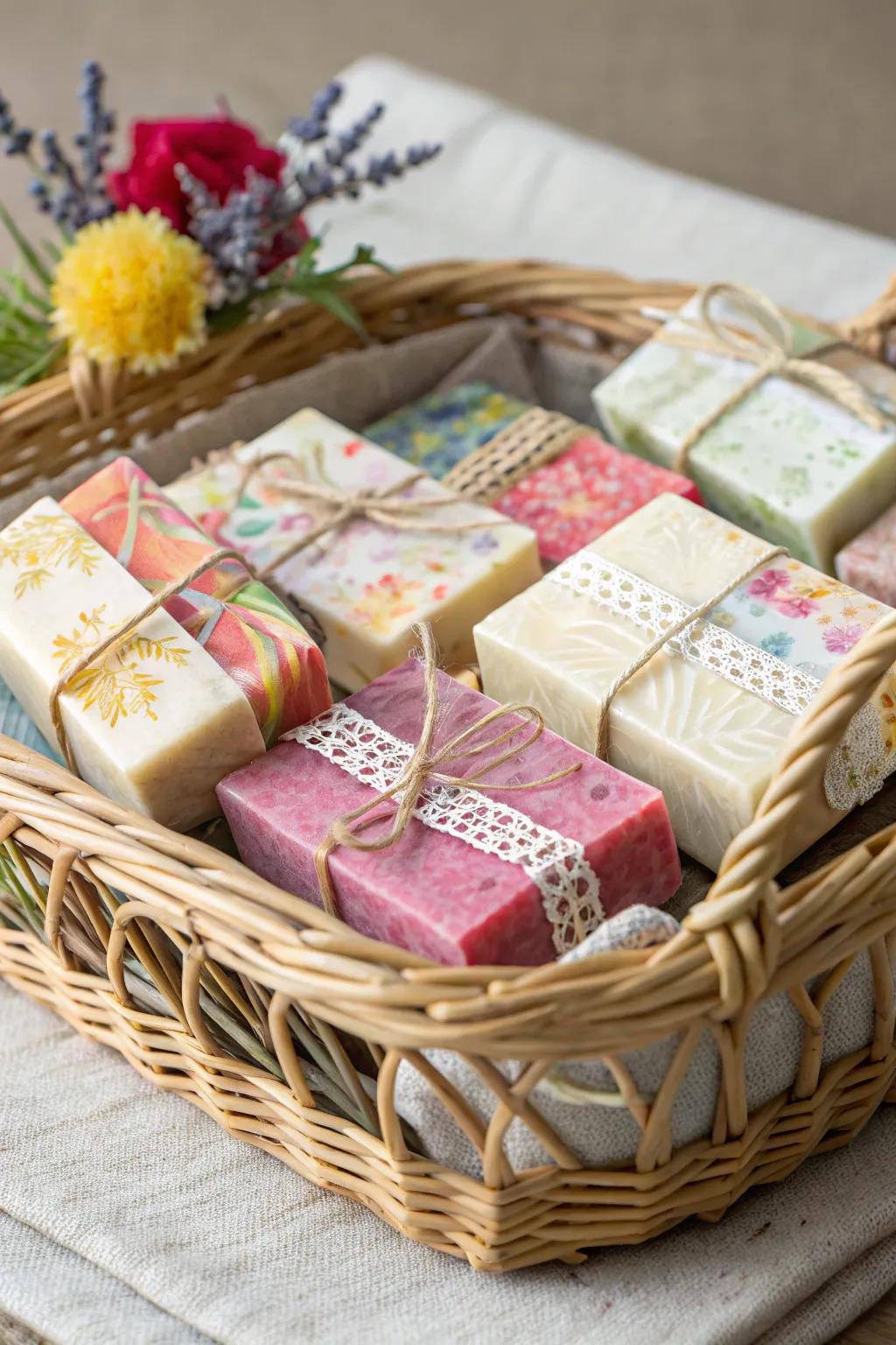 Artisanal cleansing bars add a sumptuous feel.
