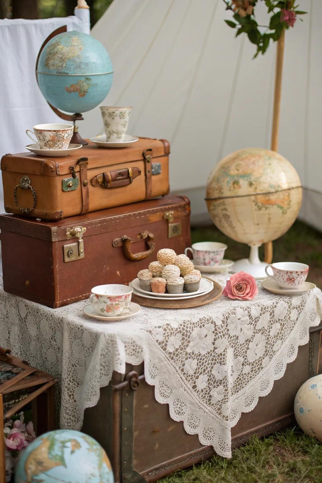 A travel-inspired setting lends an adventurous twist to the tea event.