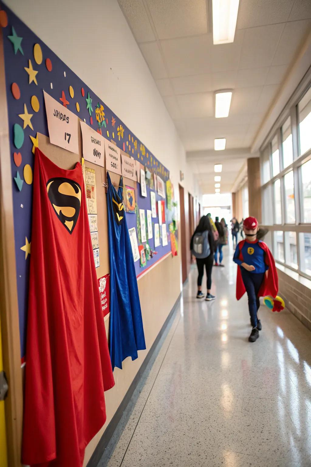 A superhero-themed board honoring the super powers of teachers.