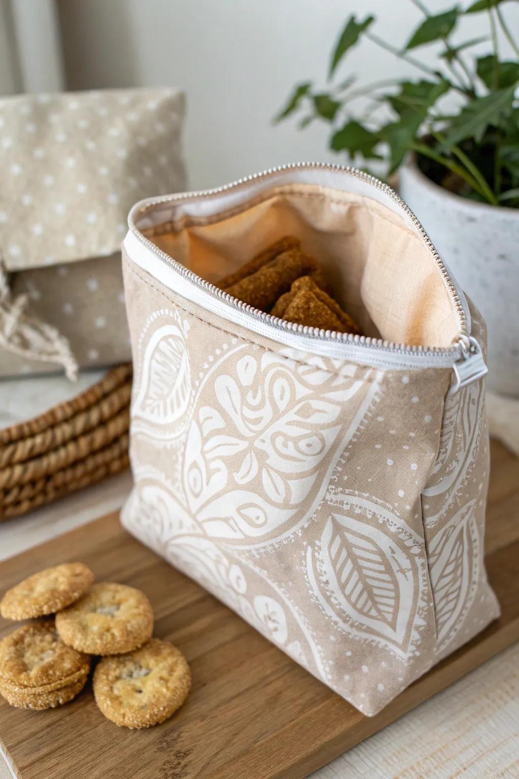 Chic and Sustainable: Elevate your snack game with these handcrafted reusable snack bags.