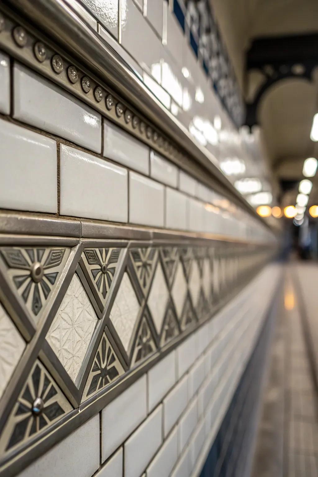 Metal edge detailing adds striking visual separations in tiling designs.