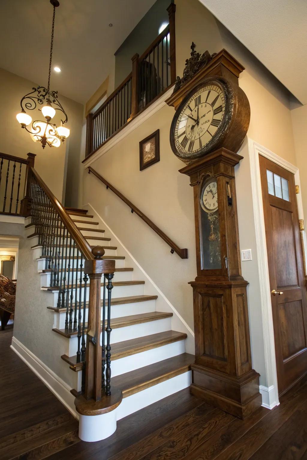 An antiquated timepiece can embody a charming central feature.