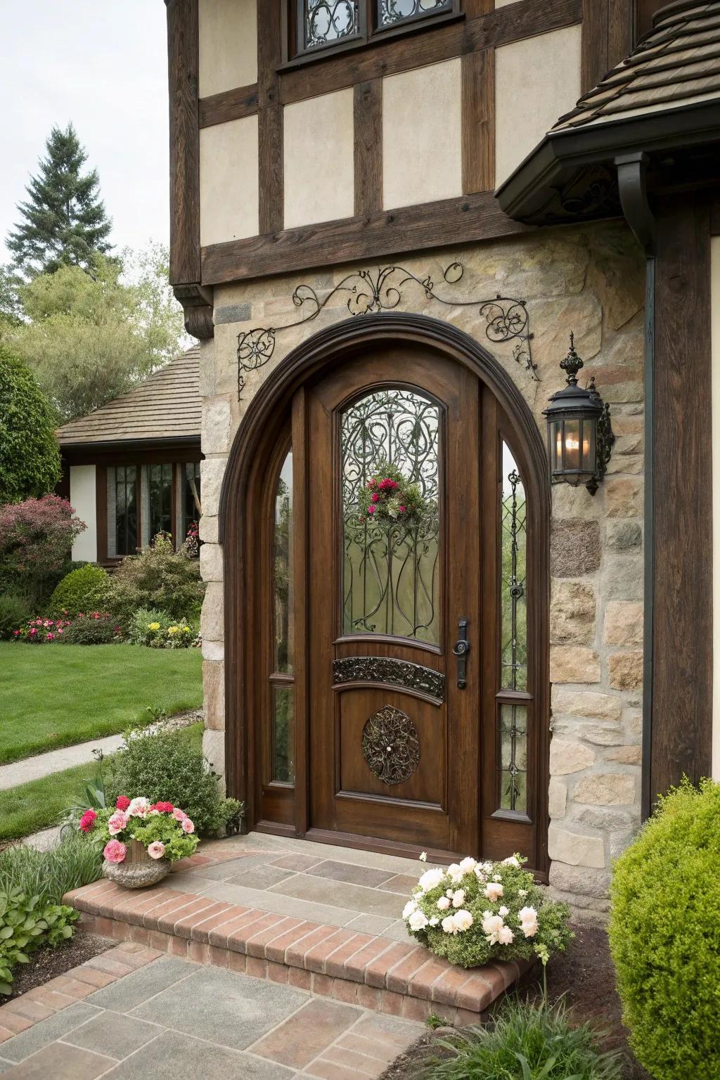 Tudor-styled doors bring a storybook charm to traditional homes.