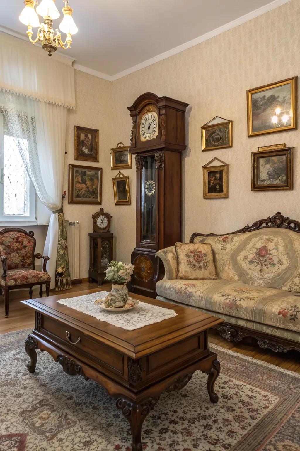 Historical discoveries infuse persona and allure into this traditional family room.