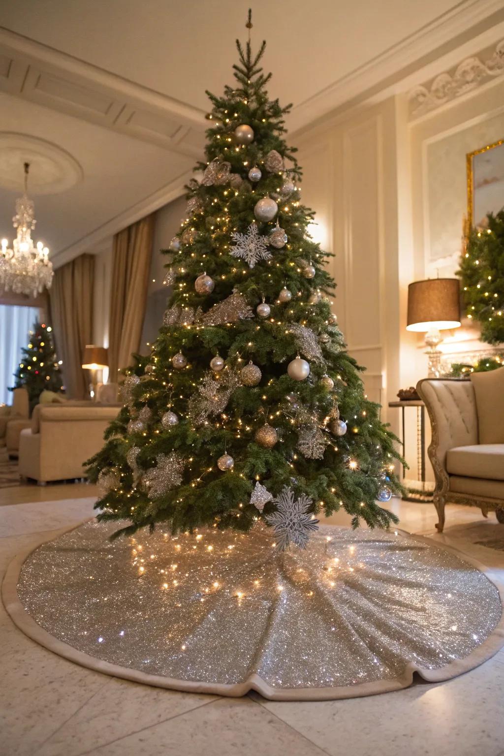 A shimmer tree skirt enhances your festive decorations with sparkle and glamour.
