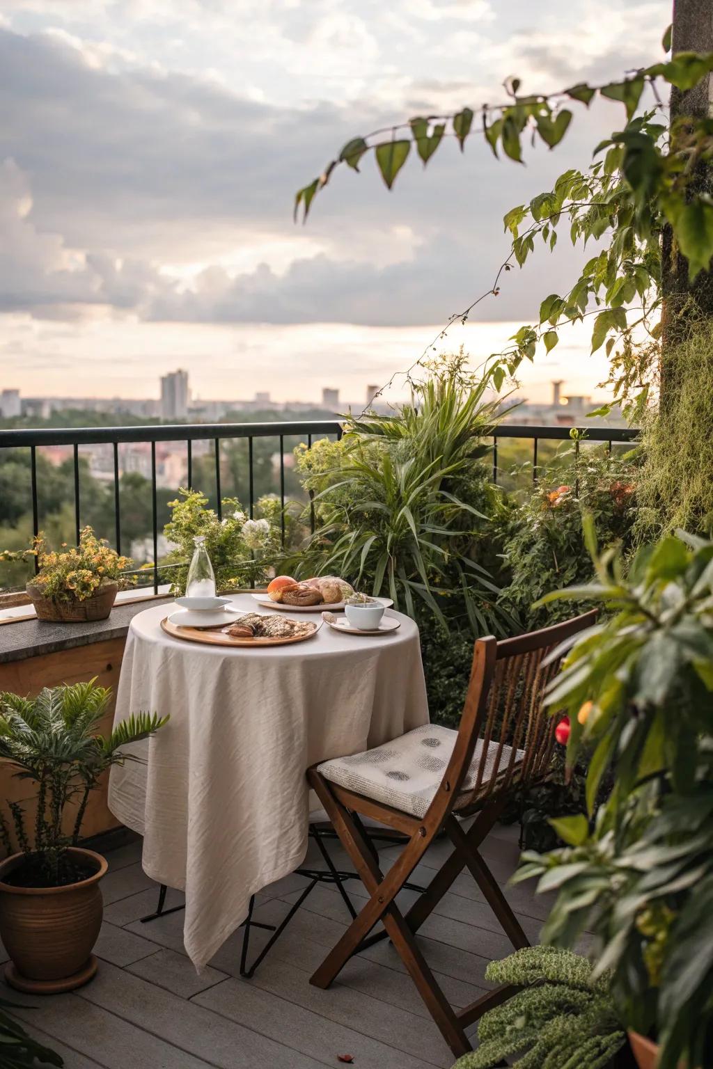 Arrange a dining corner on your balcony for delightful outdoor meals.