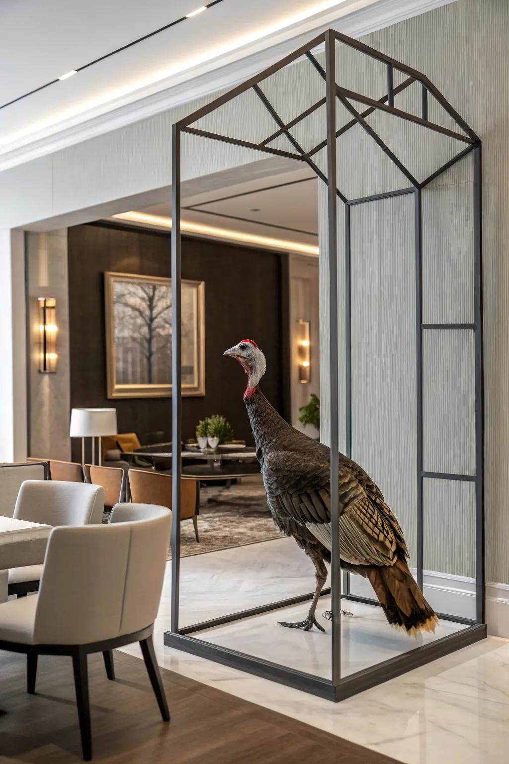 A modern revitalization of wild fowl displays through a symmetric surround.