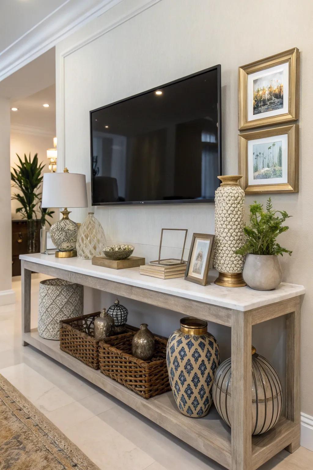 A low-profile console maintains a sleek, understated look.